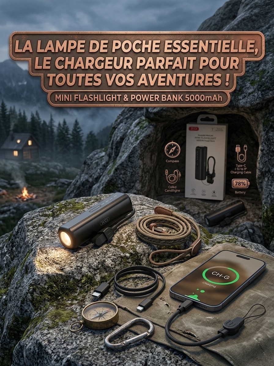 Powerbank d’urgence 2en1 avec torche